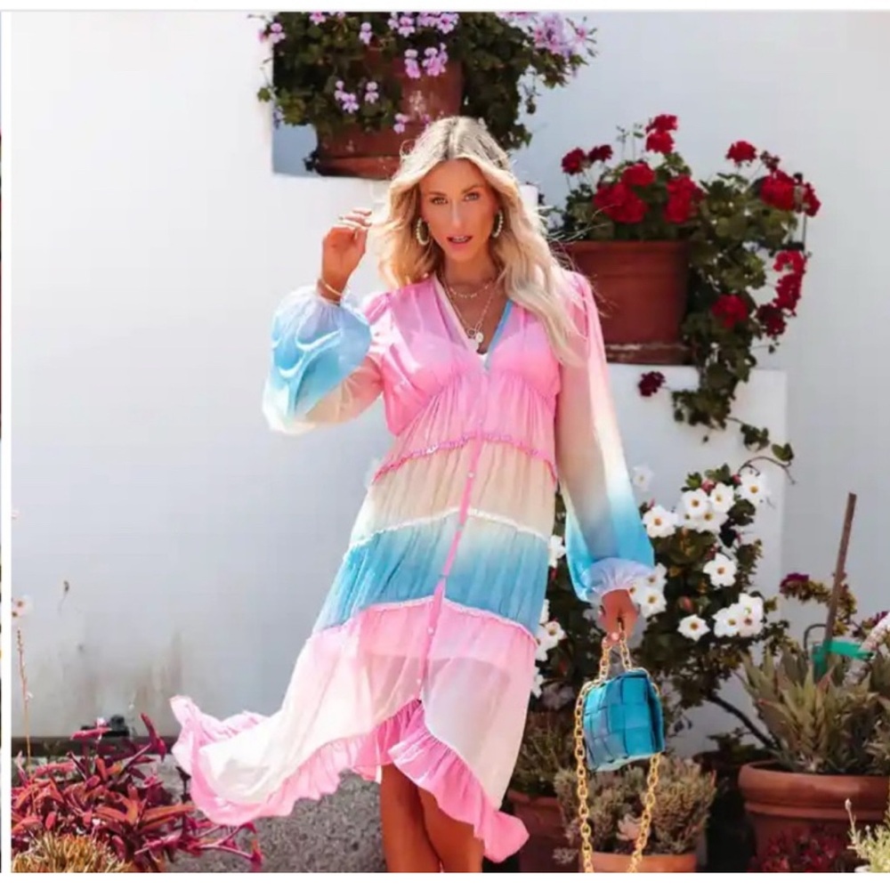 NWT VICI Free the roses ombré rainbow dress LARGE
